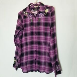 STETSON WOMEN'S AMETHYST OMBRE‎ PLAID SHIRT XS Western Rodeo southwest Cotton